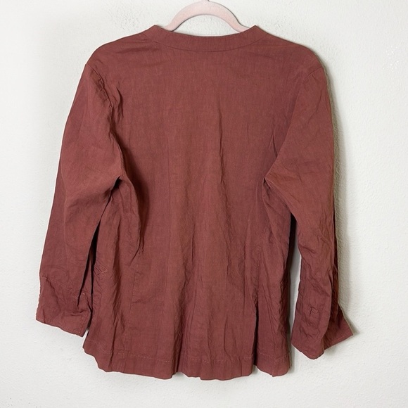 Eileen Fisher Linen Blend Button Down Shirt Jacket Rusty Brown Size М - Picture 2 of 9